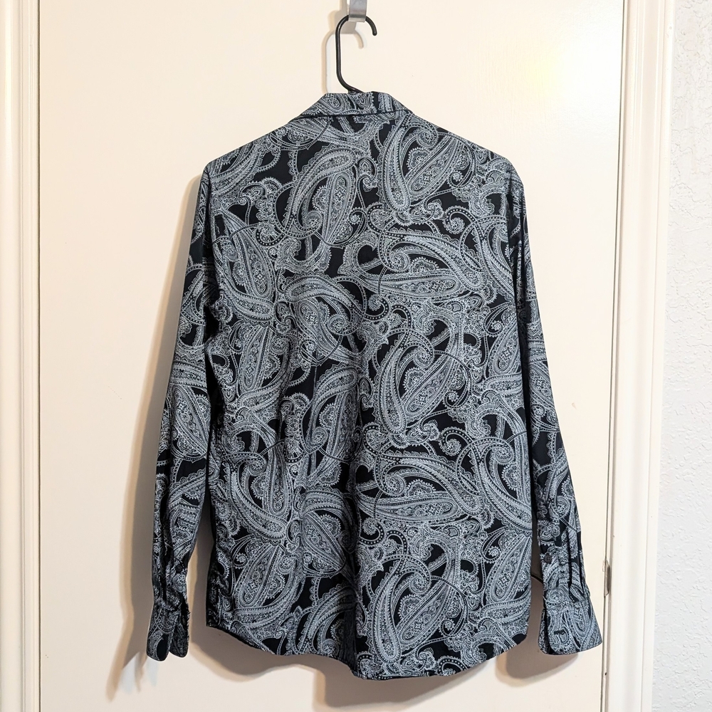 Perry Ellis Men's Black & White Paisley Button Down - 100% Cotton - Size M - Picture 2 of 4